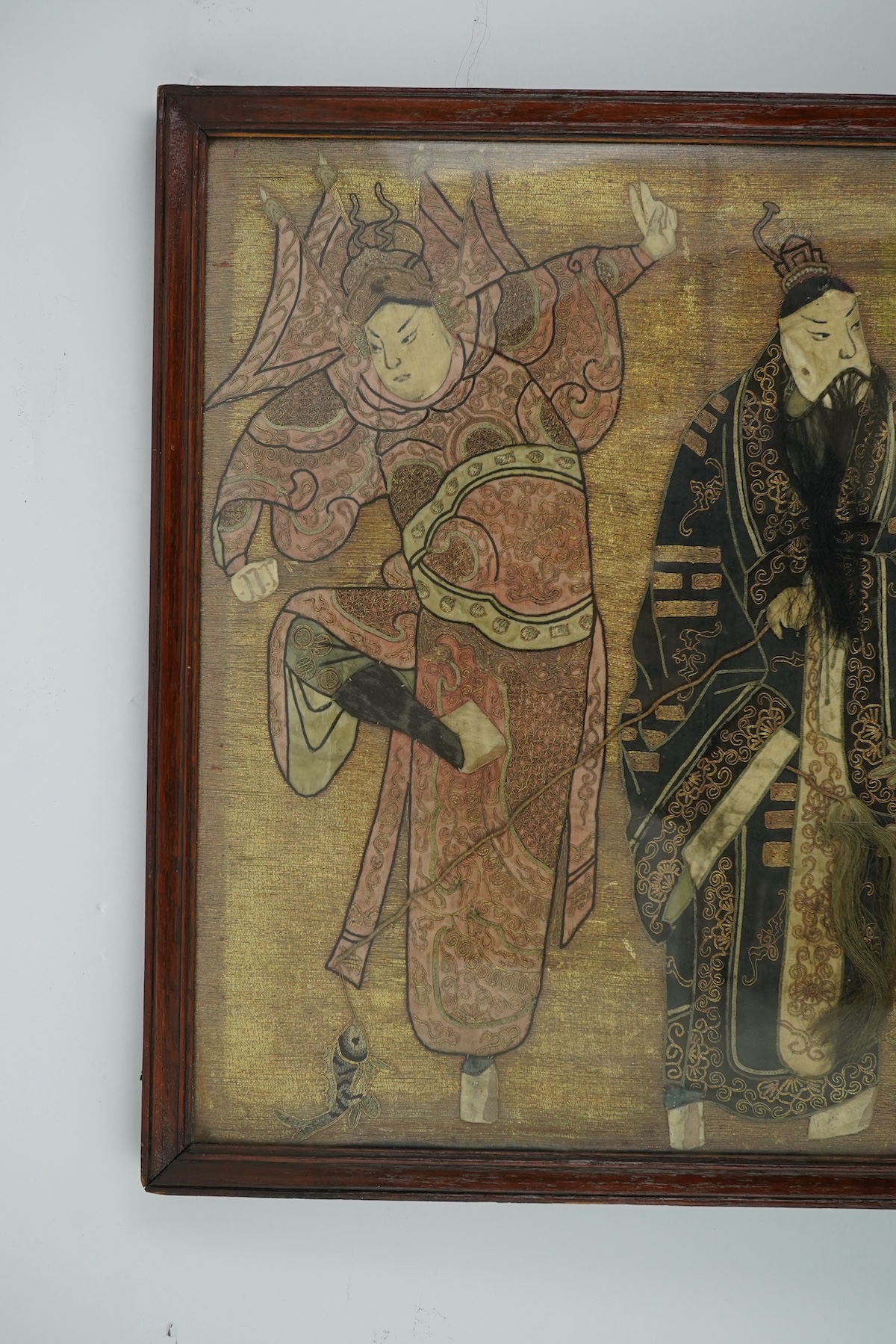A Chinese embroidered silk ‘Peking Opera’ panel, early 20th century